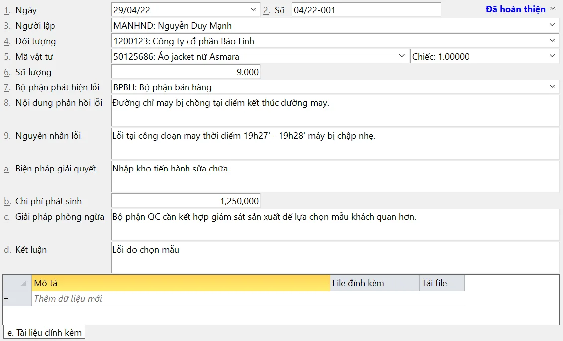 Phiếu ghi nhận Sản phẩm không phù hợp Phiếu ghi nhận Sản phẩm không phù hợp